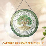 FLAGWIX Tree of Life Gifts for Women Men - Stained Glass Window Hanging 8 in - House Warming Birthday Gifts for Friend Family, Tree of Life Decor Suncatchers for Windows Hanging, Celtic Garden Decor