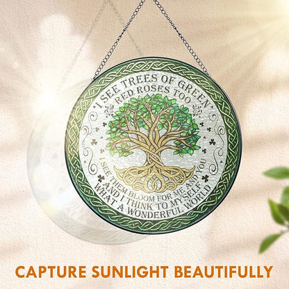 FLAGWIX Tree of Life Gifts for Women Men - Stained Glass Window Hanging 8 in - House Warming Birthday Gifts for Friend Family, Tree of Life Decor Suncatchers for Windows Hanging, Celtic Garden Decor