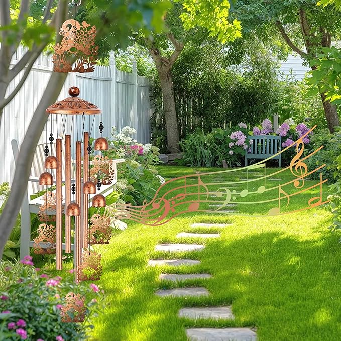 Gnome Wind Chimes for Outside, Garden Gnome Gifts for Women Men Metal Windchimes Outdoors, Floral Hat Design Home Garden Patio Yard Decor