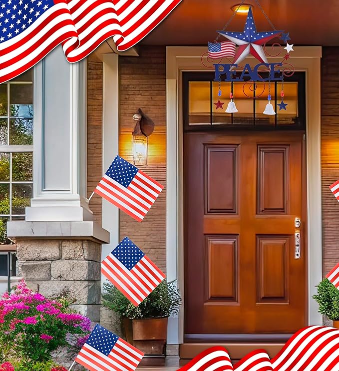 CoTa Global USA Flag Peace Wind Chime - American Flag Patriotic Indoor or Outdoor Windchime Home Decor with Hanging Bells, Handcrafted Glass and Metal Wind Chimes for Yard, Garden, Porch - 20 Inches