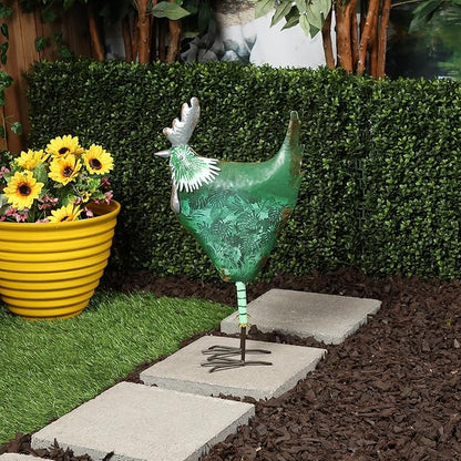 Alpine Corporation 23" Tall Outdoor Metal Cottage Farm Rooster Yard Statue, Green