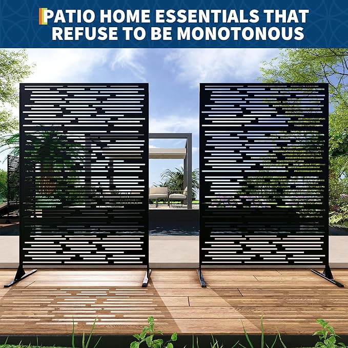 Garveelife Metal Privacy Screen 72" H×47" W for Outdoor Freestanding Decorative Privacy Wall Panels with Stand, Patio Balcony Screens for Outside Divider Deck Porch Garden, 1PC