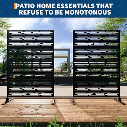 Garveelife Metal Privacy Screen 72" H×47" W for Outdoor Freestanding Decorative Privacy Wall Panels with Stand, Patio Balcony Screens for Outside Divider Deck Porch Garden, 1PC