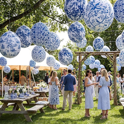 Realspring 12 Pcs 12 Inch Inflatable Blue and White Easter Eggs Decorations Chinoiserie Porcelain Easter Inflatables Outdoor Decor Spring Large Blow up Hanging Egg Ornaments for Holiday Party Supplies