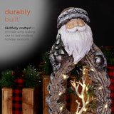 Alpine Corporation 21" Tall Santa Christmas Statue with Carved Wood Look and 16 Warm LED Lights, Timer Function, Indoor/Outdoor Holiday Decoration for Porch or Entryway