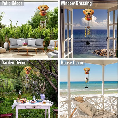CoTa Global Lab Dog Wind Chime - Labrador Puppy Hanging Decor with Paw Print Glass Tubes, Brown and Yellow Dog Garden Ornament, Indoor Outdoor Porch Patio Yard Decoration - 25 Inches