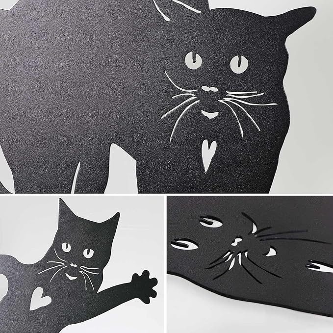 2 PCS Cat Silhouette Yard Art Garden Decorative Stake Hollow Out Animals Silhouette Statue Decor, Black Cat Statue Sets for Pathway, Floor, Garden, Lawn, Outdoor Decoration