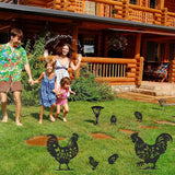Rngmsi Chicken Metal Garden Art - 6PCS Chicken Metal Yard Art Rooster Garden Decor Outdoor Cute Hen Metal Statue Decorations Outside for Patio Decorative Lawn Stakes Statues Gifts for Friends