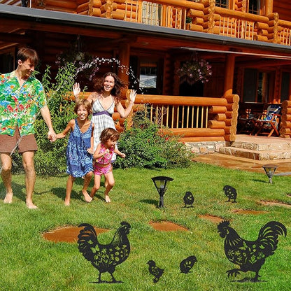 Rngmsi Chicken Metal Garden Art - 6PCS Chicken Metal Yard Art Rooster Garden Decor Outdoor Cute Hen Metal Statue Decorations Outside for Patio Decorative Lawn Stakes Statues Gifts for Friends