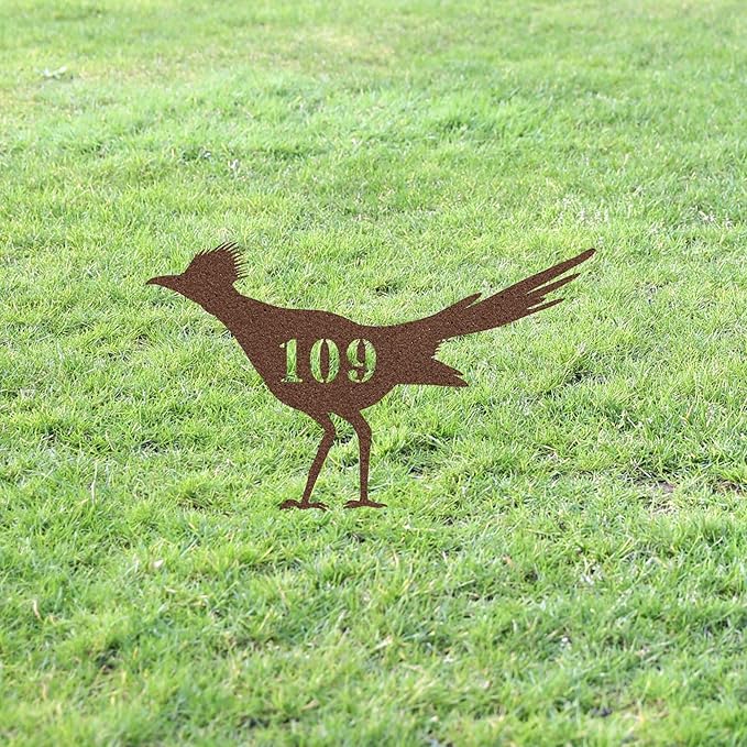 Roadrunner House Number Sign Yard Address Plaque Garden Lawn Stake Metal Last Name Welcome Family Name Sign Monogram Sculpture for Yard Garden Porch Lawn Grassland Park Farm Flowerpot Decor.