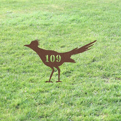 Roadrunner House Number Sign Yard Address Plaque Garden Lawn Stake Metal Last Name Welcome Family Name Sign Monogram Sculpture for Yard Garden Porch Lawn Grassland Park Farm Flowerpot Decor.