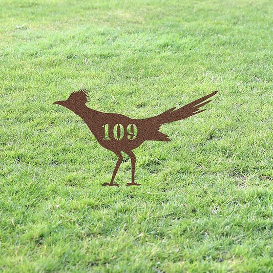 Roadrunner House Number Sign Yard Address Plaque Garden Lawn Stake Metal Last Name Welcome Family Name Sign Monogram Sculpture for Yard Garden Porch Lawn Grassland Park Farm Flowerpot Decor.