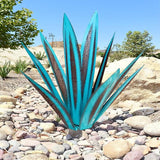 Juesi Metal Yard Art - Metal Agave Plants for Outdoors, Garden Sculpture Metal Arts for Yard Lawn Patio (10.6" X 2.5", Sky Blue)