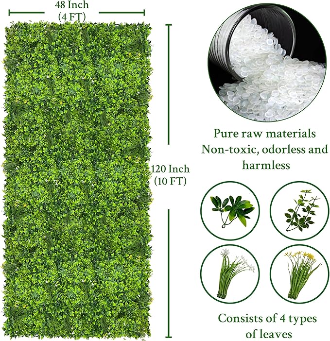 ODTORY Artificial Plant Wall Roll: 48 X120 in (40 sqft) UV-Anti Ivy Privacy Fence Screen Faux Greenery Panels Backdrop Boxwood Ivy Vine Leaf Hedge Fence for Indoor Outdoor Green Decor