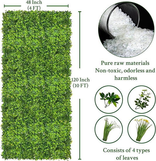 ODTORY Artificial Plant Wall Roll: 48 X120 in (40 sqft) UV-Anti Ivy Privacy Fence Screen Faux Greenery Panels Backdrop Boxwood Ivy Vine Leaf Hedge Fence for Indoor Outdoor Green Decor