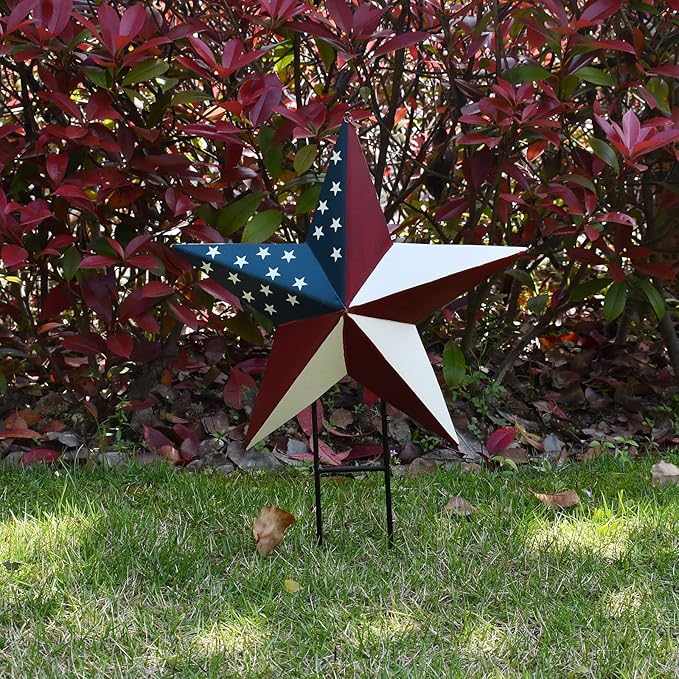 Linfevisi American Flag Star Yard Signs 17.7 Inch Metal Patriotic Barn Stars Garden Stakes US Flag Outdoor 4th of July Decorations Memorial Day Yard Art Lawn Ornaments Patio for Outside