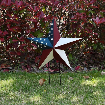 Linfevisi American Flag Star Yard Signs 17.7 Inch 2 Pack of Metal Patriotic Barn Stars Garden Stakes US Flag Outdoor 4th of July Decorations Memorial Day Yard Art Lawn Ornaments Patio for Outside