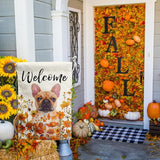 French Bulldog Fall Garden Flag Autumn Dog Yard Sign Orange Floral Thanksgiving Outdoor Banners for Outside 12x18 Double Sided Small Wild Flower Lawn Decorations