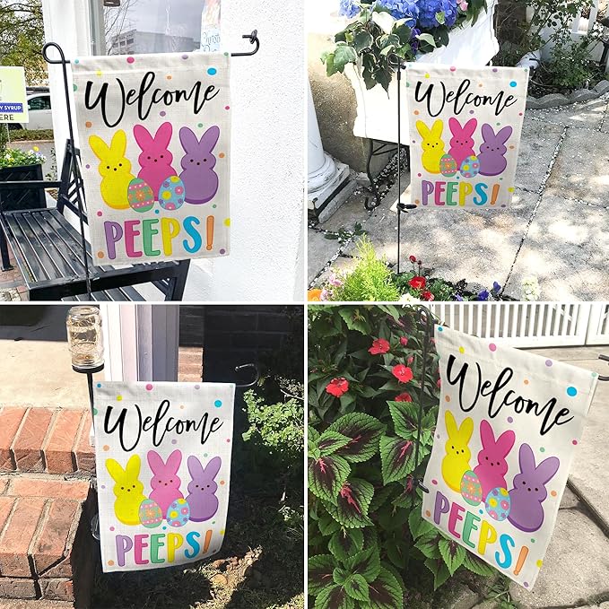 Easter Garden Flag (12x18) Double Sided - Welcome Bunny Spring Yard Flag - Easter Decorations Outdoor - Holiday Flag for Porch Patio Lawn Garden Decor