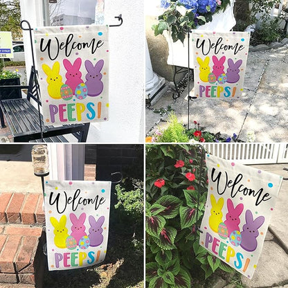 Easter Garden Flag (12x18) Double Sided - Welcome Bunny Spring Yard Flag - Easter Decorations Outdoor - Holiday Flag for Porch Patio Lawn Garden Decor