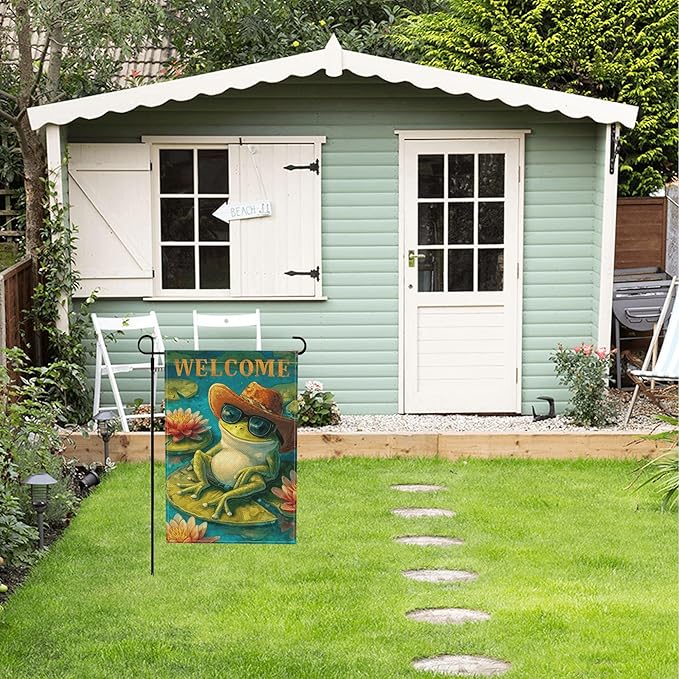 Frog Garden Flag Seasonal Double Sided 12 x 18 Inch Small Yard Flag for Indoor Outdoor Decor Holiday All Seasons
