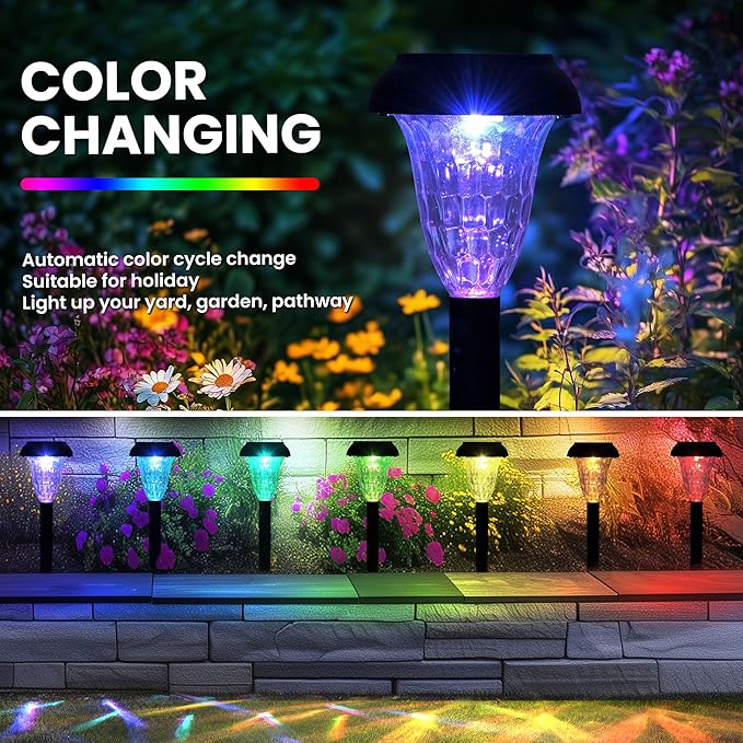 TISEJOY Solar Pathway Lights Outdoor Waterproof 12 Pack Color Changing Garden Light for Yard Patio Driveway Walkway Lawn Landscape Lighting for Outdoor Decor