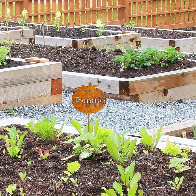 Rustic Iron Vegetable Marker - Indoor/Outdoor Vegetable Garden Label - Plant Tags for Pots - Decorative Plant Stake Stake for Farmhouse/Greenhouse (Tomato)