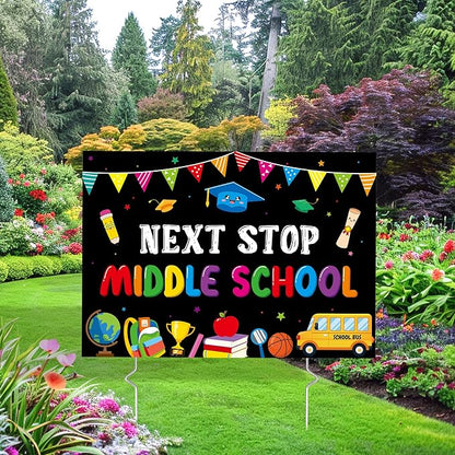 5th Grade Grad Yard Sign - Class of 2026 Elementary Graduate Lawn Sign with Stake Next Stop Middle School Congrats Graduation Waterproof Party Decorations Favors for Outdoor Garden Photo Booth Props