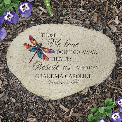 Personalized Memorial Garden Stone Dragonfly Those We Love Stay Beside Us Tribute