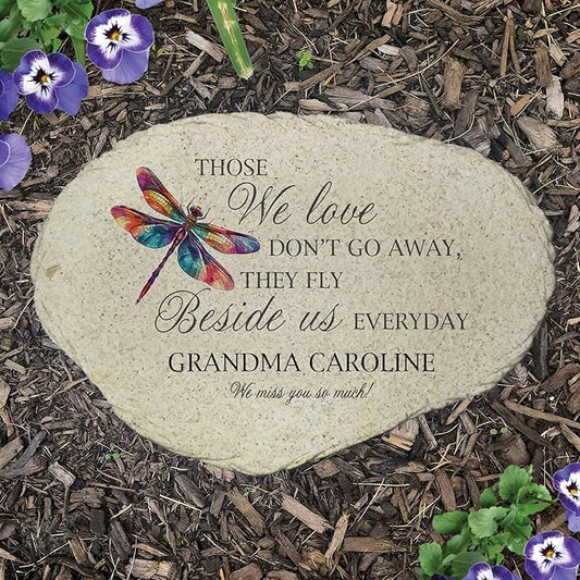 Personalized Memorial Garden Stone Dragonfly Those We Love Stay Beside Us Tribute