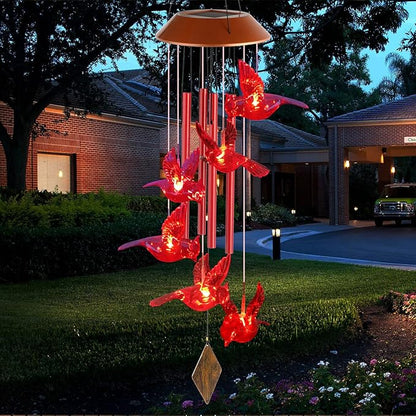Cardinal Wind Chimes for Outside Mother Gift Red Cardinal Gifts for Women Memorial Chimes for Mom Solar Red Bird Solar Lights for Loss of Loved One Garden Cardinal Decor