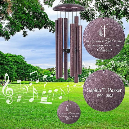 Personalized Engraved Wind Chimes for Loss of Mom Dad, Memorial Deep Tone Wind Chimes Gifts for Outside, Sympathy Gifts for Bereavement Condolence, Produced in USA