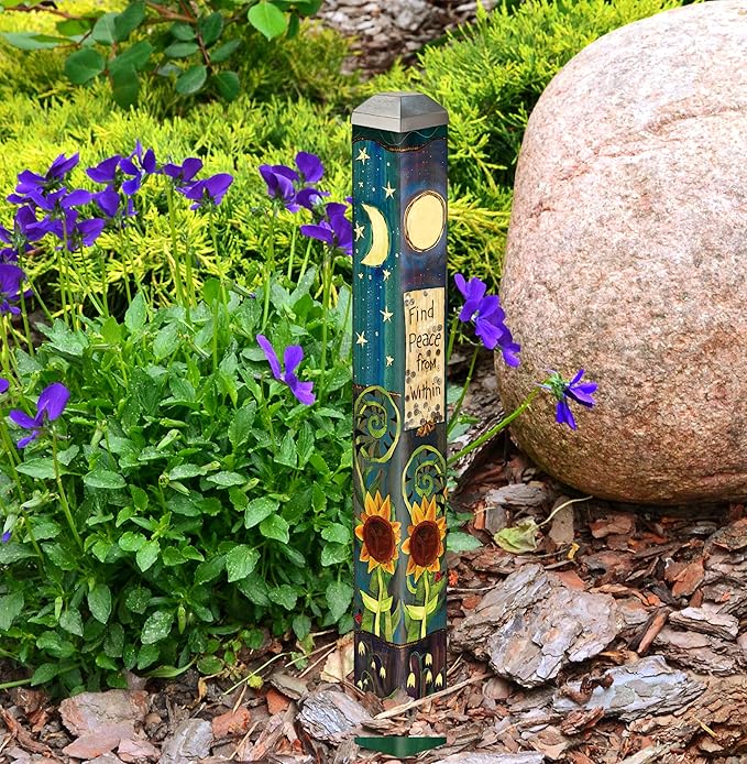 Studio M Art Pole, PVC Weather Resistant Pole with Vinyl Bowl 16 inches Tall Outdoor Decoration for Gardens, Patios, Yards, Landscaping and Birding Accessories, Find Peace from Within