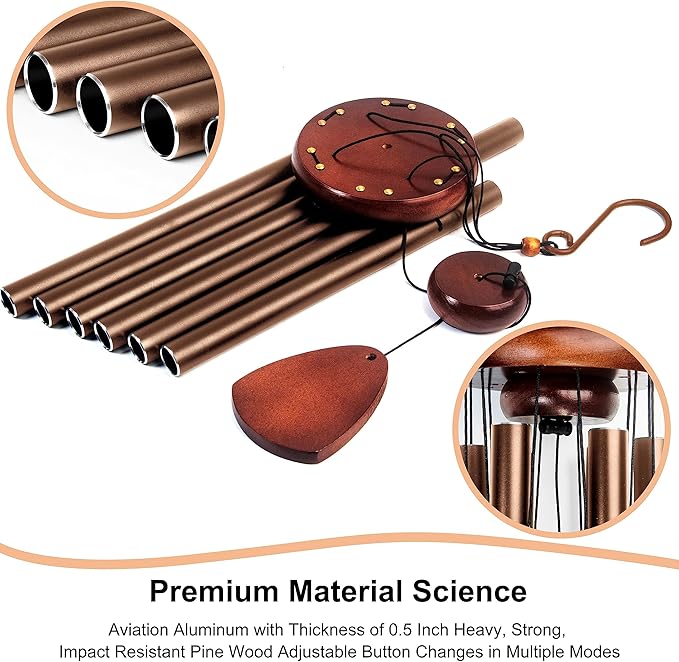 Bursvik Large Aluminium Wind Chimes 37" Inches to Create a Zen Atmosphere Suitable for Outdoor, Garden, Patio Decoration Wind Chimes with Wind Catcher Suitable as A Gift for Unisex(2 Pack Coffe)