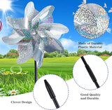 NOVWANG 16 PCS Reflective Pinwheels with Stakes, Extra Sparkly Pinwheels for Yard and Garden Pinwheels Bulk, Bird and Animal Deterrent Device to Scare Birds Away from Patio(Silver)
