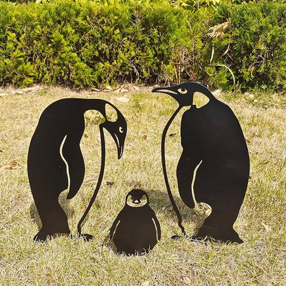 Hollow Iron Penguin Family Statue for Garden Lawn Patio