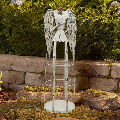 Angel Garden Statue Outdoor Antiqued Metal Yard Art Decor Lawn Patio Decorations Garden Trellis for Climbing Plants Potted Vines Ivy Roses Gift Idea, 30.25’’H (Pray-E)