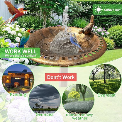 Solar Powered Bird Bath Fountain Equipped with Six Nozzles Rock Solar Bird Bath Power 3.5w Outdoor Water Fountain Suitable for Gardens Ponds Fish Tanks Courtyards