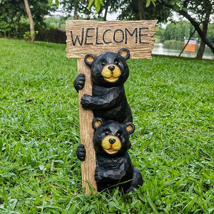 Stacking Bears with Welcome Sign for Garden or Home