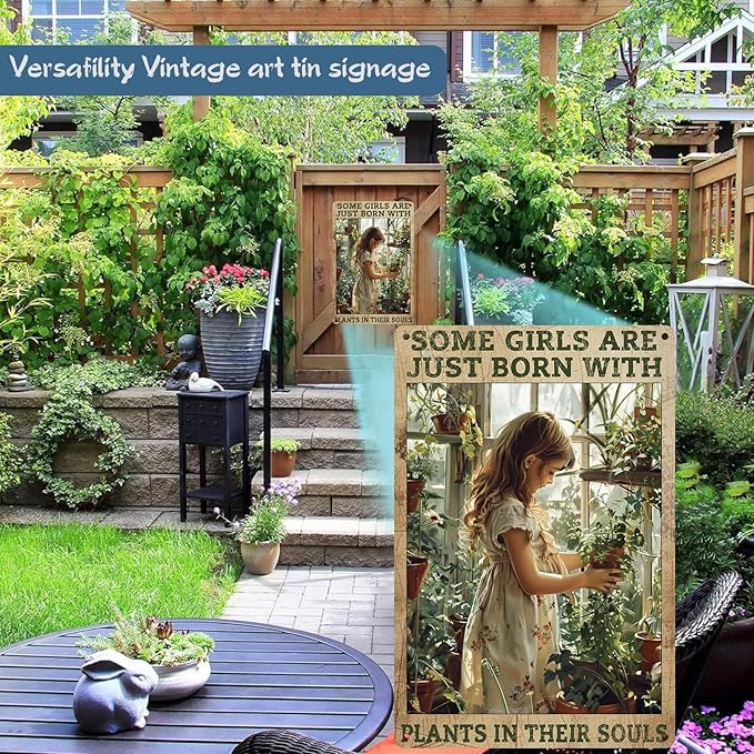 Funny Garden Signs for Outside Some Girls Are Just Born With Plants In Their Souls Metal Sign Vintage Outdoor Yard Decor 8 x 12 Inch