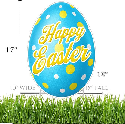 Happy Easter Classic Yard Sign Home Decor Lawn Decoration With Stakes Easter Egg (Blue)
