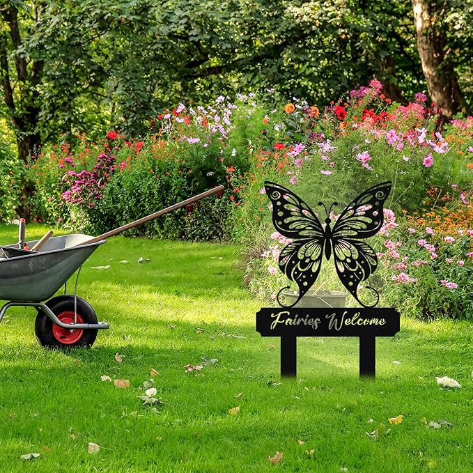 Personalized Metal Butterfly Garden Signs with Stake, Custom Garden Signs for Outside Waterproof, Customized Name Sign Yard Lawn Gardens Decor Gardening Gifts for Moms Grandmas Gardeners