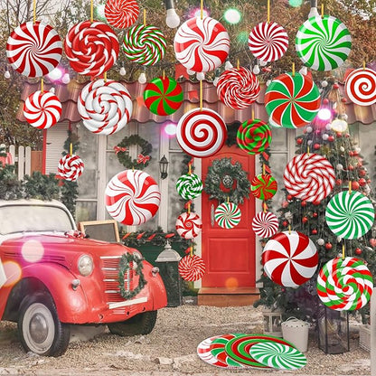 30 Pieces Outdoor Double Sided Lawn Decorations Christmas Large Candy Yard Decorations Plastic Outdoor Holiday and Christmas Hanging Porch and Tree Yard Lawn for Xmas Decor
