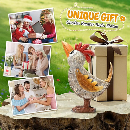 Outdoor Whimsical Rooster Statue Resin Chicken Art Sculpture Garden Rooster Figurine Decoration, Rustic Roosters Decor, Animal Ornament for Yard, Lawn, Home, Office, Garden Gifts