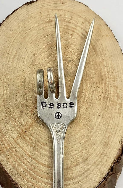 Plant Marker, Peace Sign Fork, Container Indoor Garden, Recycled Fork Stamped