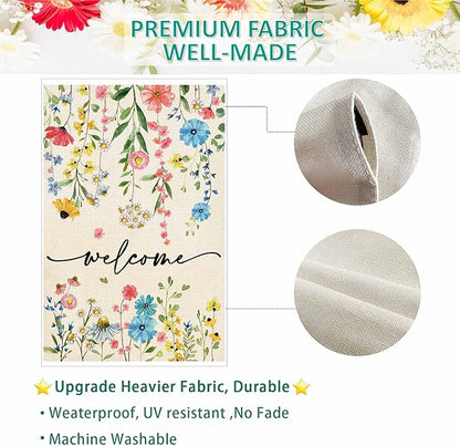 Baccessor Spring Welcome Floral Garden Flag 12.5x18 Inch Double Sided Summer Flower Yard Flag Outside Outdoor Seasonal Burlap Funny Flowers Flags Home Patio Decoration