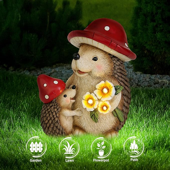 Smadeer Solar Hedgehog Garden Statue Lights for Outdoor Decor, Resin Hedge hog Figurine Lighting Decorations, Patio Yard Lawn Ornaments Birthday Gifts for Women Mom Grandma