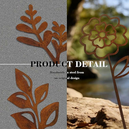 Rustic Metal Flowers, Decorative Flowers Plants Stakes Outside Art, Metal Garden Stakes Decorative Flower Bed Decor, Decorative Stakes Garden Art for Pots Vase Patio Lawn Yard Home Office