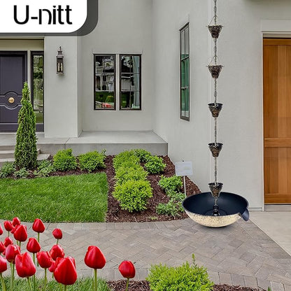 U-nitt 12" Spill Bowl Downspout Catch Basin for Rain Chain Anchoring & Stake | Rainwater Collection for Roof |Gutter Catch Basin | Good for Water Fountain & Birdbath | Black | Handles Heavy Rain