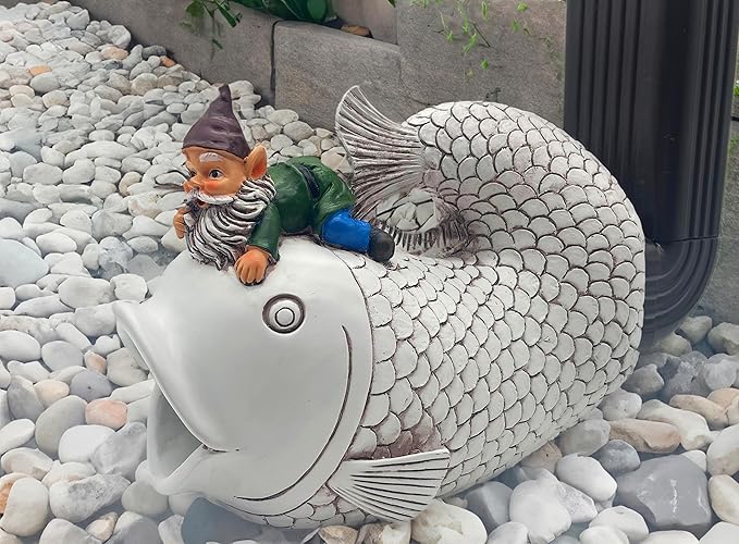 Teaeeno Fish Gutter Downspout Extension Decor,3''x4'' Downspout Extender Diverter Splash Block Sculpture Outdoor Decor,Animal Resin Statue Ornaments,for Garden,Lawn,Yard,Rain Downspout Diverter